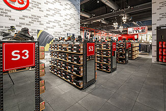 Safety flooring in a shop for workwear