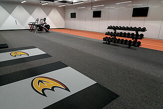 The Anaheim Ducks training facility features REGUPOL aktivpro roll, aktiv and crash flooring that promotes maximum durability. The Ducks logo is seamlessly inlaid into the flooring.