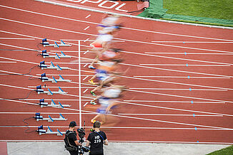 Running on a tartan track in Munich's Olympic Stadium
