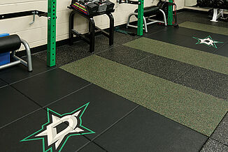 Dallas Stars weight training facility offers customized platforms utilizing REGUPOL crash to offer a durable flooring choice for professional athletes.