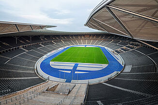 Berlin's Olympic Stadium with blue REGUPOL track