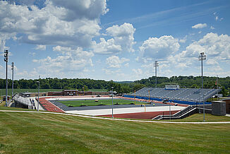 View of the stadium at Spring Grove Area High School featuring the installation of the synthetic turf over REGUPOL abzorb synthetic turf shock pad.